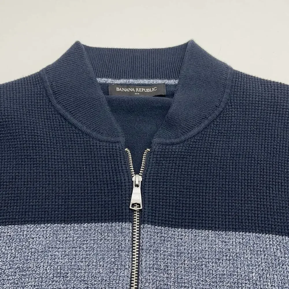 BANANA REPUBLIC Men's Small Blue Full Zip Color Block Sweater